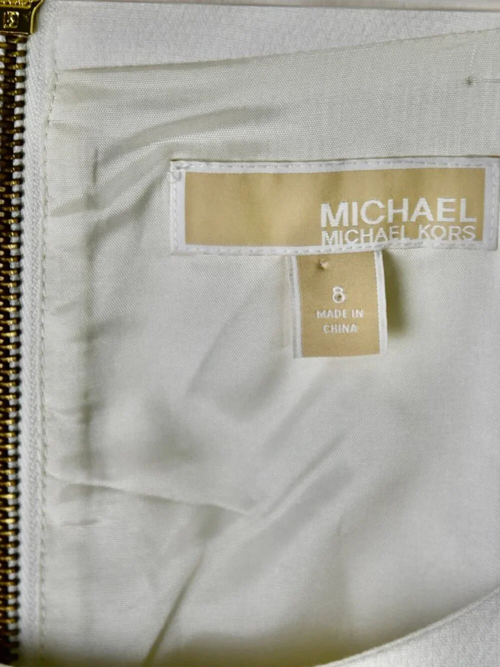Michael Kors Womens Cream Dress Size 8 With Gold Zipper Detail